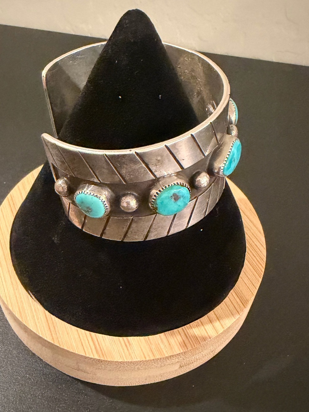 Silver Cuff Bracelet Handmade With Bisbee Turquoise - Picture 2 of 3